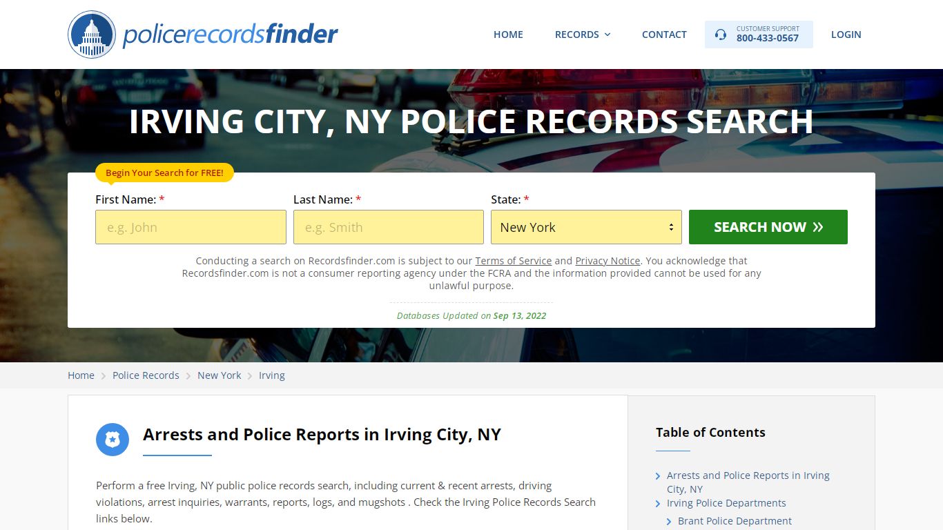 IRVING CITY, NY POLICE RECORDS SEARCH - RecordsFinder