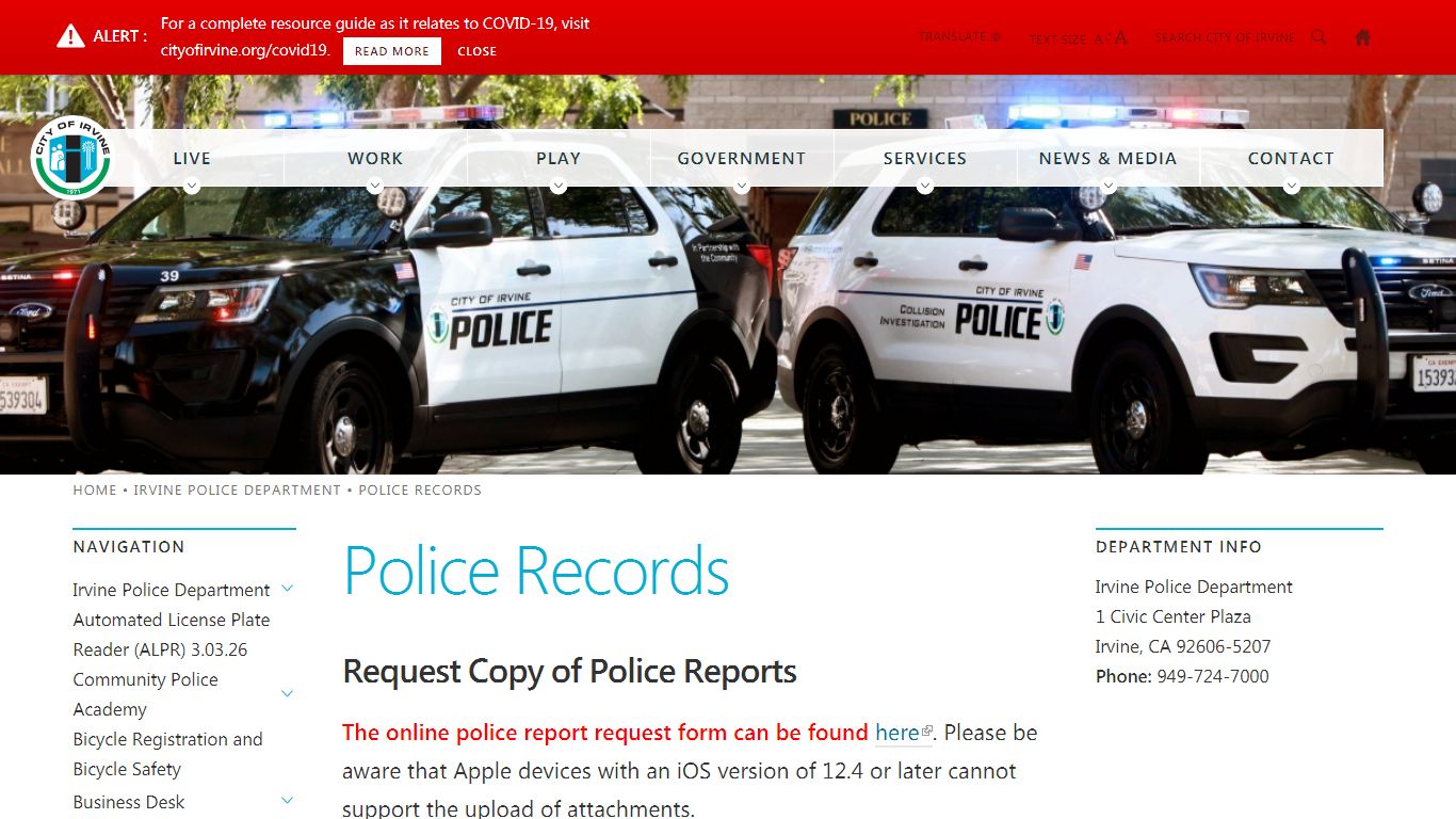 Police Records | City of Irvine